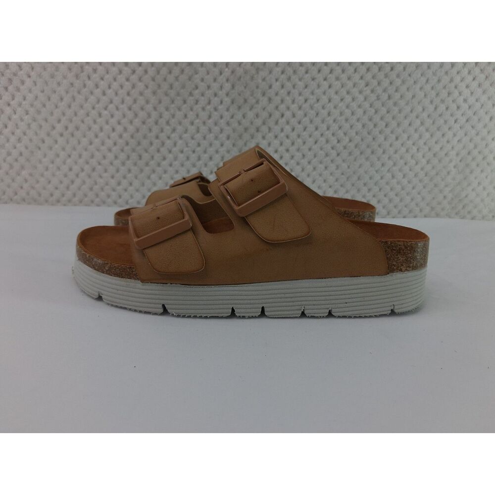 Buckle Beast Fashion Women's 8.5 Tan Platform Double-Buckle Sandals
